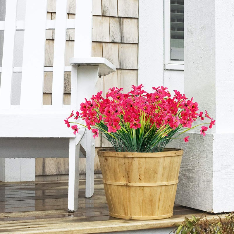 JEMONG 12 Bundles Artificial Flowers Outdoor UV Resistant Fake Flowers No Fade Faux Plastic Plants Garden Porch Window Box Decorating(Rose red) - Image 5